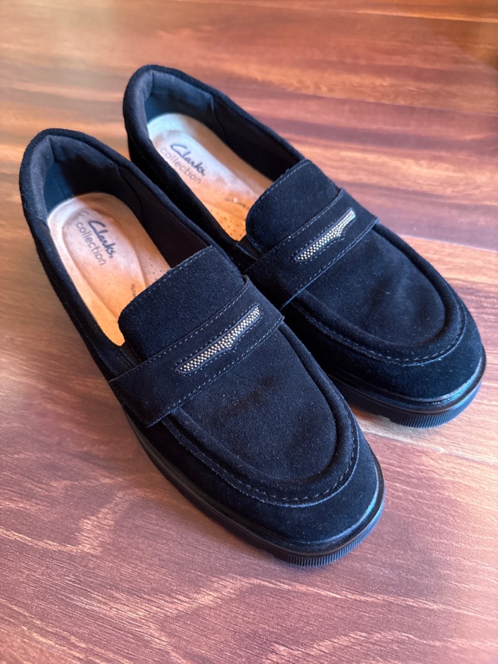 CLARKS Collection Black Suede Loafers Size 11